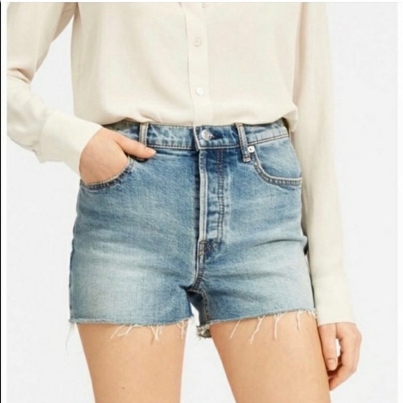 Everlane The Cheeky blue jean shorts raw hem high rise - Picture 1 of 9
